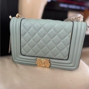 Elegant Quilted Mint Green Shoulder Bag